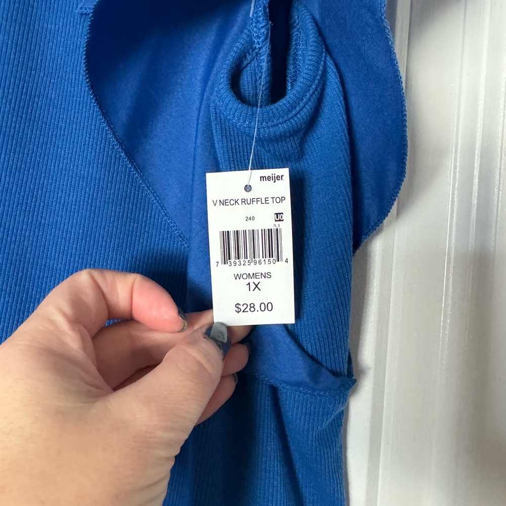 Blue Sleeveless Ruffle Top - Picture 2 of 7
